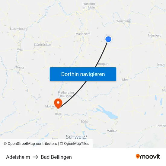 Adelsheim to Bad Bellingen map