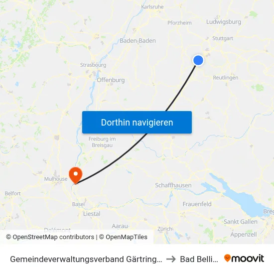 Gemeindeverwaltungsverband Gärtringen/Ehningen to Bad Bellingen map