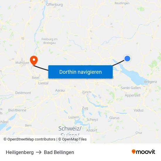 Heiligenberg to Bad Bellingen map