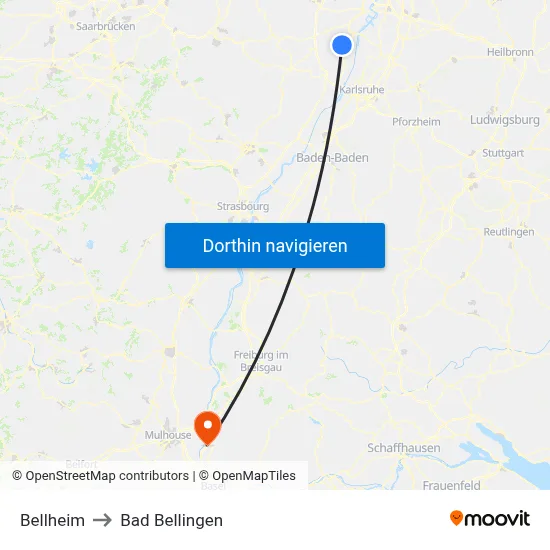 Bellheim to Bad Bellingen map