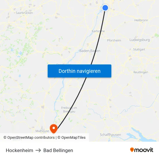 Hockenheim to Bad Bellingen map