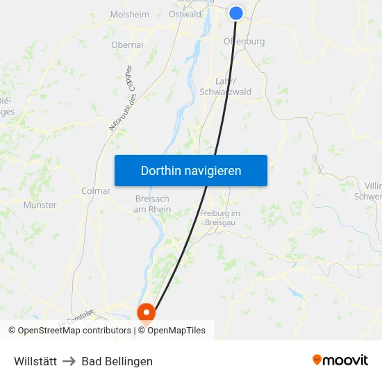 Willstätt to Bad Bellingen map