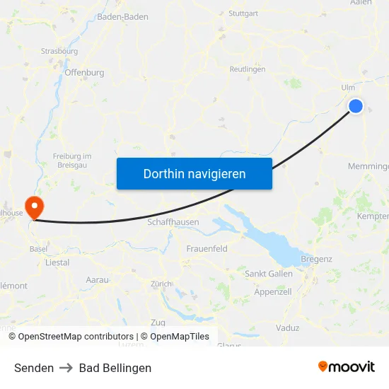 Senden to Bad Bellingen map