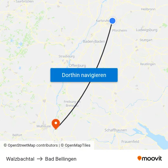 Walzbachtal to Bad Bellingen map