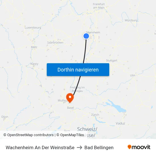 Wachenheim An Der Weinstraße to Bad Bellingen map