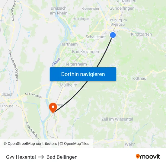 Gvv Hexental to Bad Bellingen map