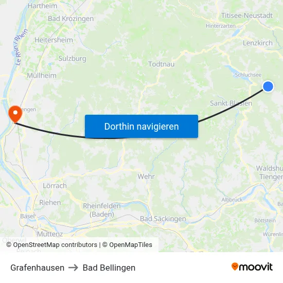 Grafenhausen to Bad Bellingen map