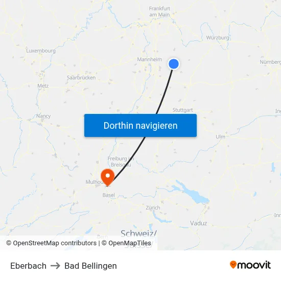 Eberbach to Bad Bellingen map
