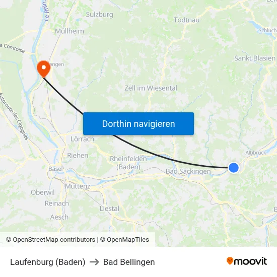 Laufenburg (Baden) to Bad Bellingen map
