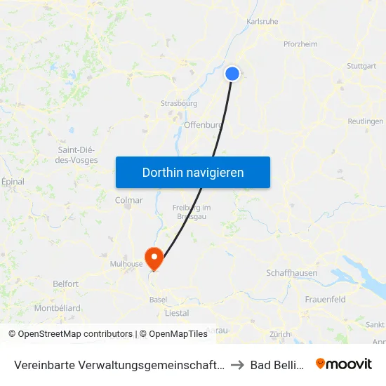 Vereinbarte Verwaltungsgemeinschaft Sinzheim to Bad Bellingen map