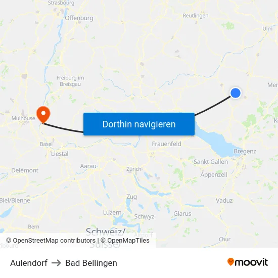Aulendorf to Bad Bellingen map
