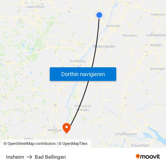 Insheim to Bad Bellingen map