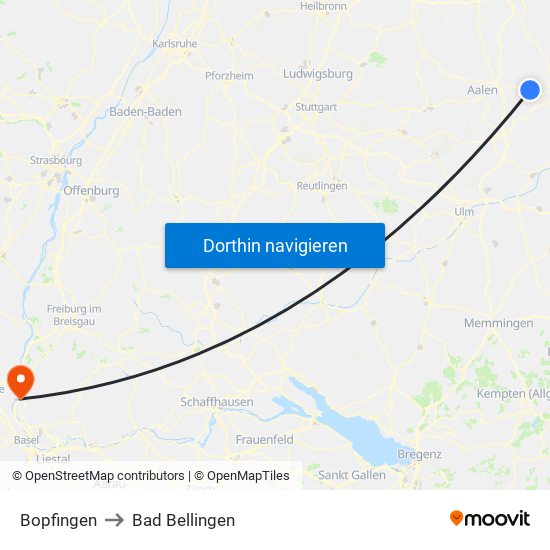 Bopfingen to Bad Bellingen map