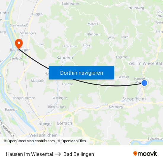 Hausen Im Wiesental to Bad Bellingen map
