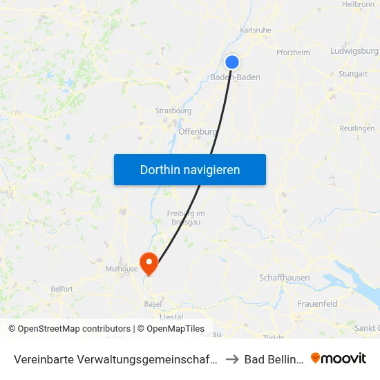 Vereinbarte Verwaltungsgemeinschaft Rastatt to Bad Bellingen map