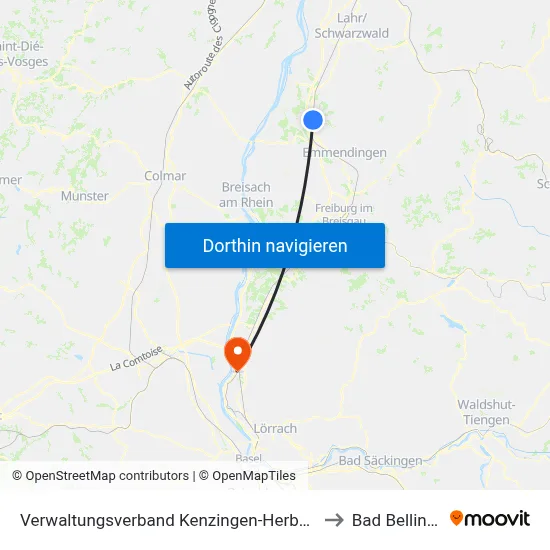Verwaltungsverband Kenzingen-Herbolzheim to Bad Bellingen map
