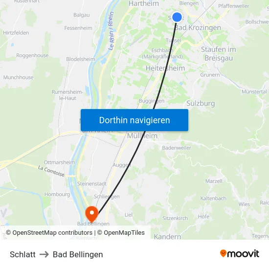 Schlatt to Bad Bellingen map