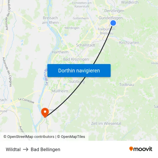 Wildtal to Bad Bellingen map