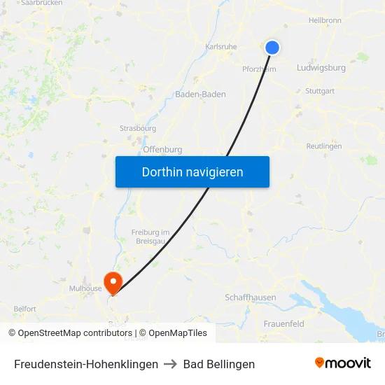 Freudenstein-Hohenklingen to Bad Bellingen map
