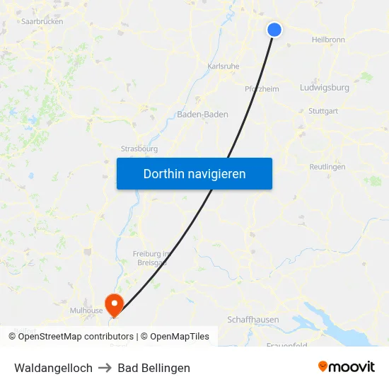 Waldangelloch to Bad Bellingen map