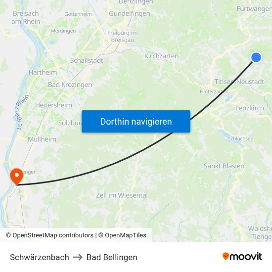 Schwärzenbach to Bad Bellingen map