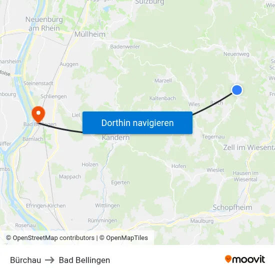 Bürchau to Bad Bellingen map