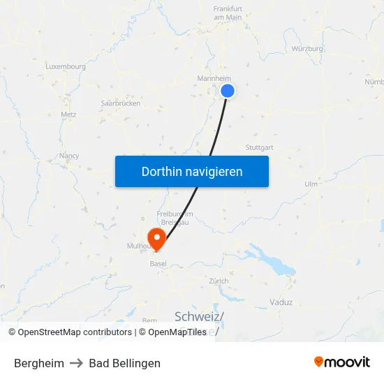 Bergheim to Bad Bellingen map
