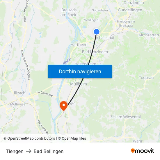 Tiengen to Bad Bellingen map