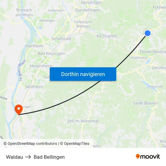 Waldau to Bad Bellingen map
