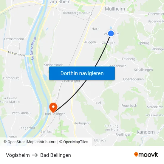 Vögisheim to Bad Bellingen map