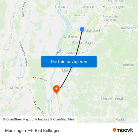 Munzingen to Bad Bellingen map