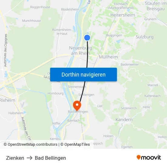 Zienken to Bad Bellingen map