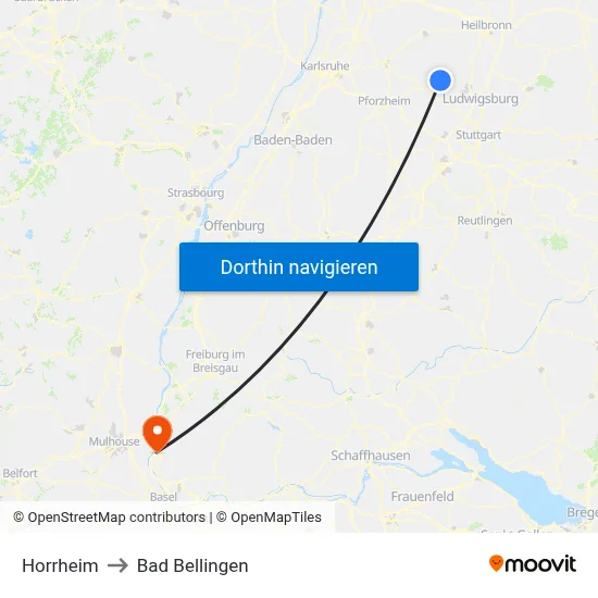 Horrheim to Bad Bellingen map