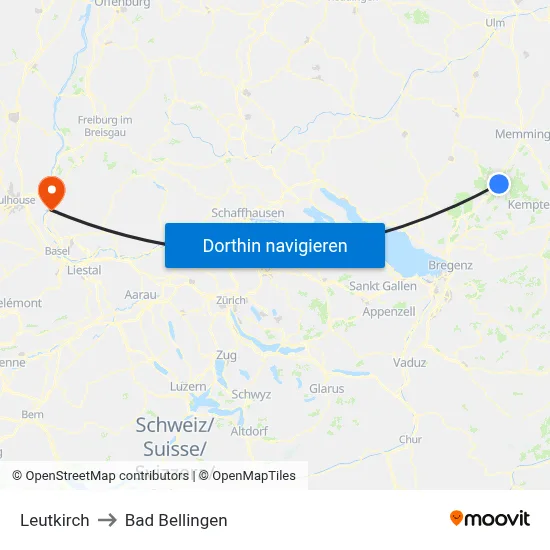 Leutkirch to Bad Bellingen map