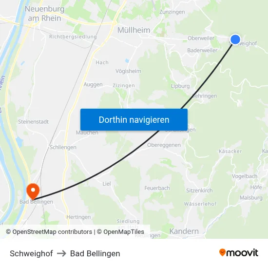 Schweighof to Bad Bellingen map