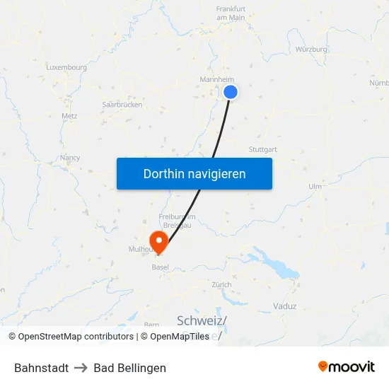 Bahnstadt to Bad Bellingen map