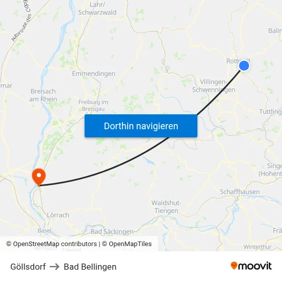 Göllsdorf to Bad Bellingen map