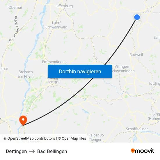 Dettingen to Bad Bellingen map