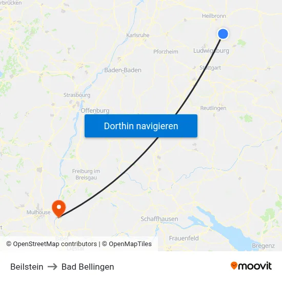 Beilstein to Bad Bellingen map