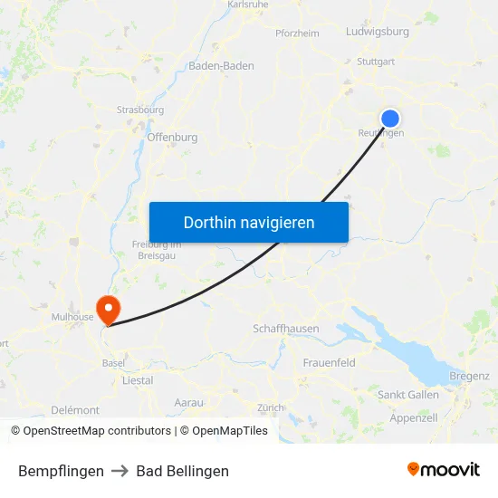 Bempflingen to Bad Bellingen map