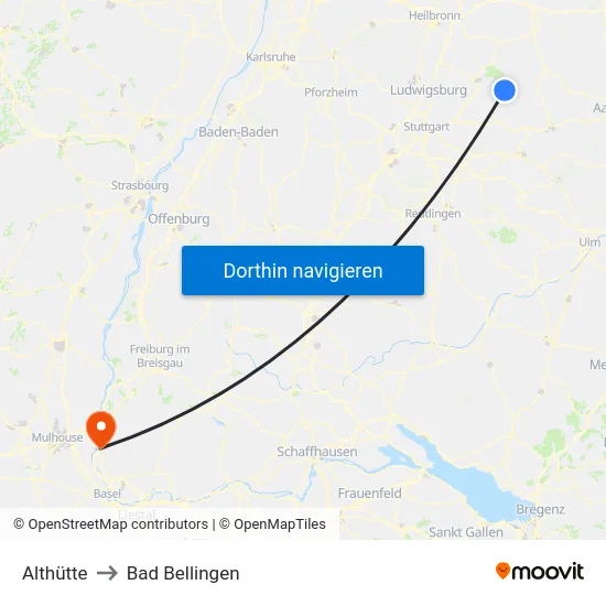 Althütte to Bad Bellingen map