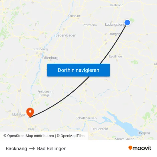 Backnang to Bad Bellingen map