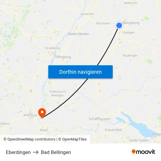 Eberdingen to Bad Bellingen map