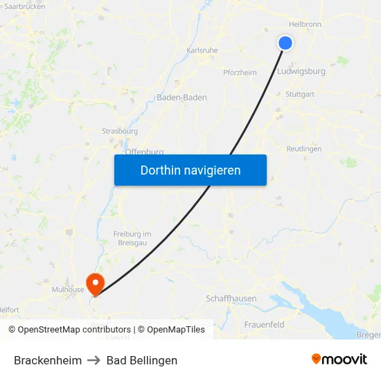 Brackenheim to Bad Bellingen map