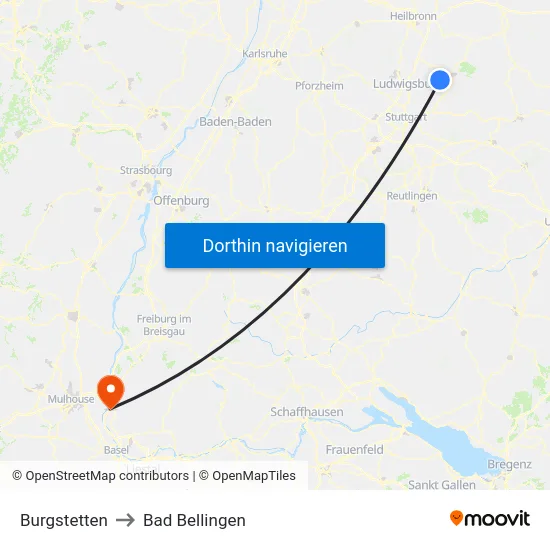 Burgstetten to Bad Bellingen map