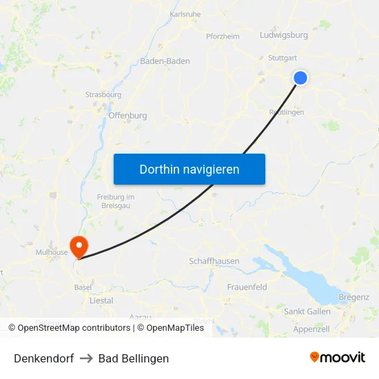 Denkendorf to Bad Bellingen map