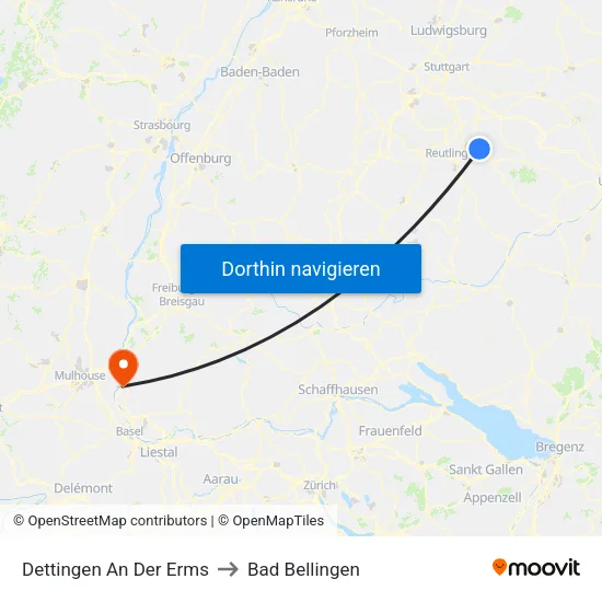 Dettingen An Der Erms to Bad Bellingen map