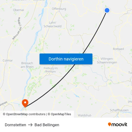 Dornstetten to Bad Bellingen map