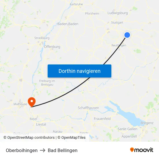 Oberboihingen to Bad Bellingen map