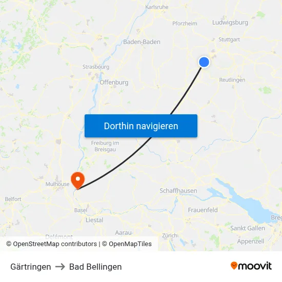 Gärtringen to Bad Bellingen map